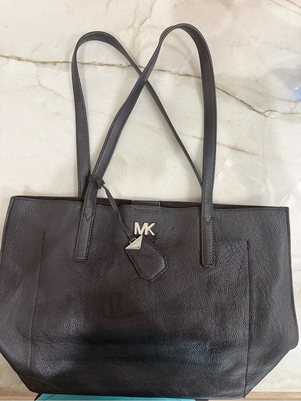 Michael Kors black Pebbled Leather Tote with MK Charm